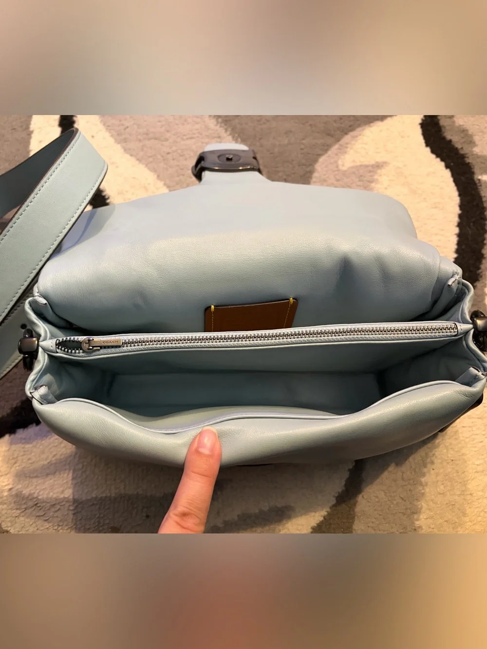 Coach Sky Blue Leather pillow tabby